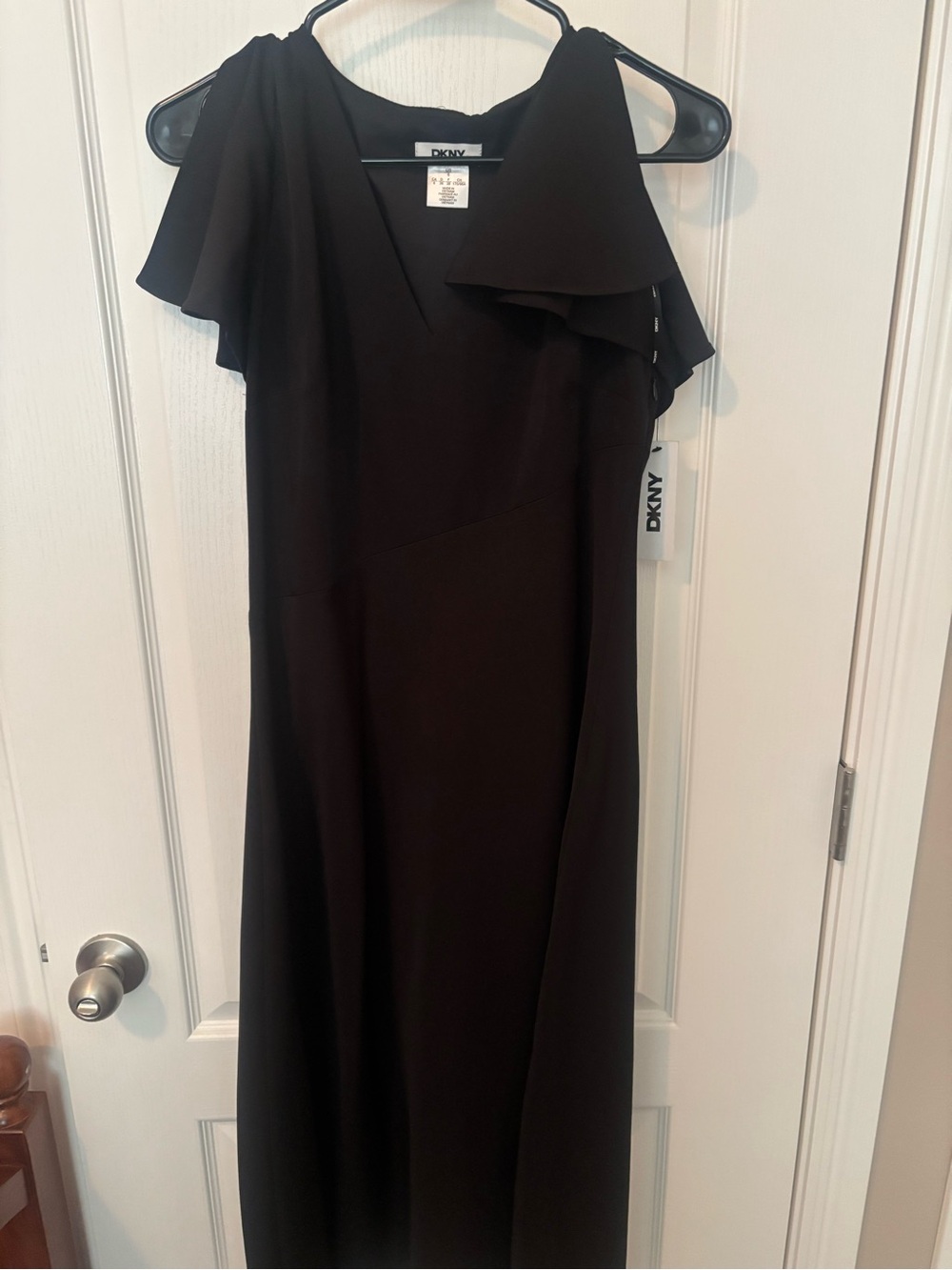 DKNY Black Maxi Dress with Ruffle Shoulder